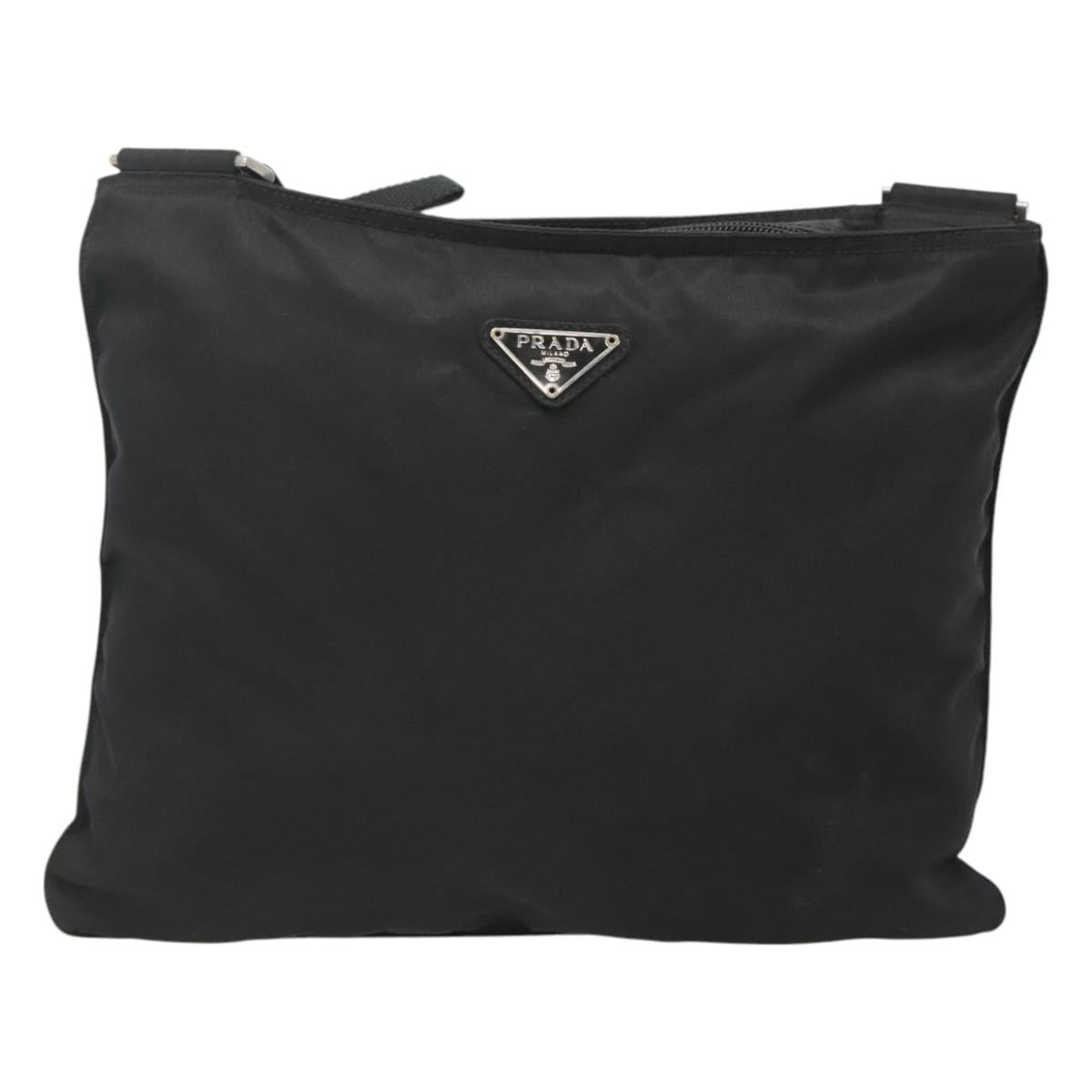 PRADA Shoulder Bag Nylon Black Silver Auth 122312