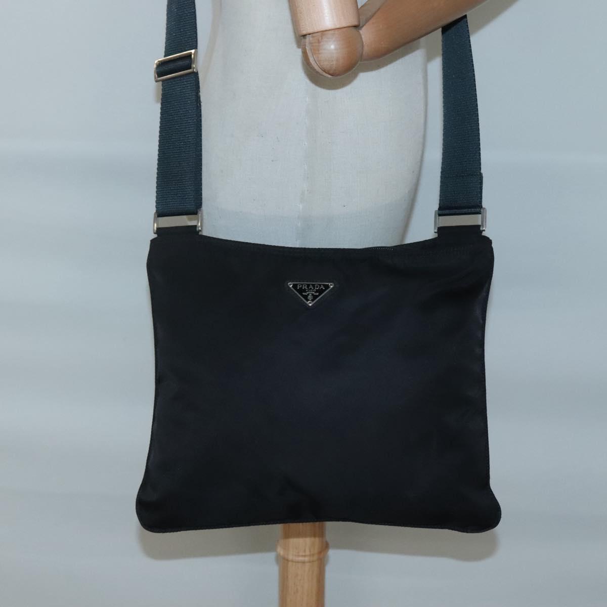 PRADA Shoulder Bag Nylon Black Silver Auth 122312