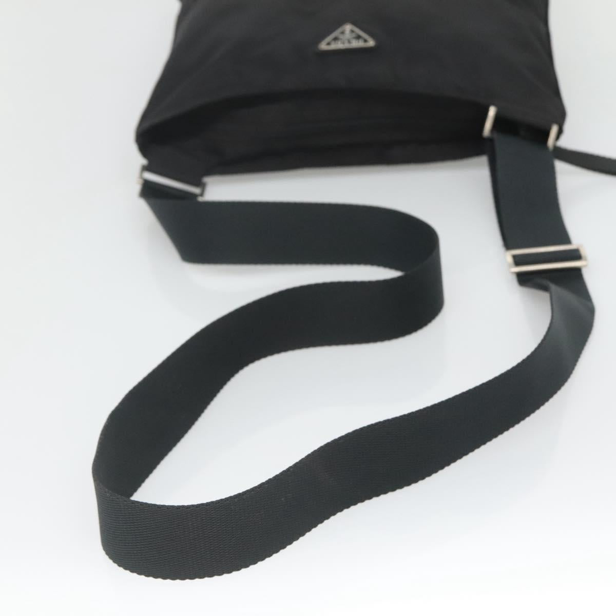 PRADA Shoulder Bag Nylon Black Silver Auth 122312