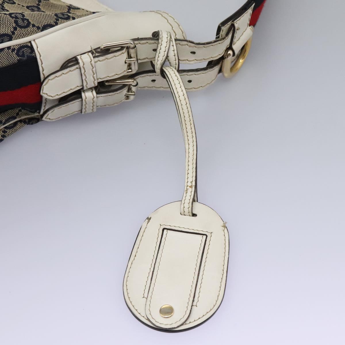 GUCCI GG Canvas Sherry Line Shoulder Bag Navy Gold 247597 203998 Auth 122316