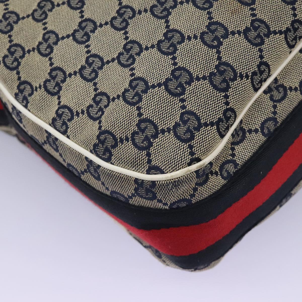 GUCCI GG Canvas Sherry Line Shoulder Bag Navy Gold 247597 203998 Auth 122316