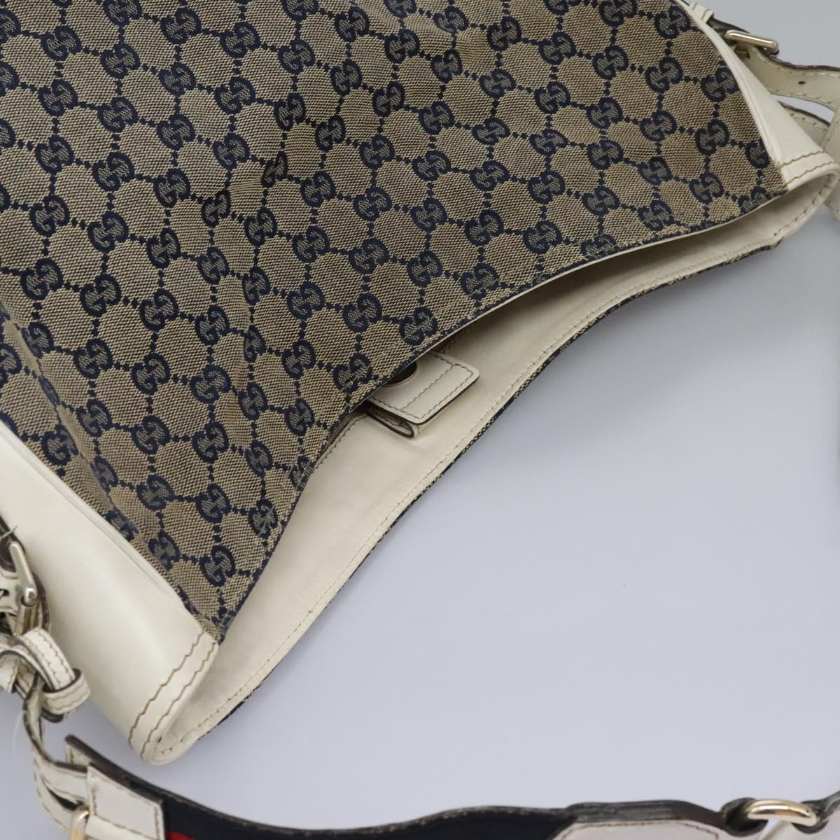 GUCCI GG Canvas Sherry Line Shoulder Bag Navy Gold 247597 203998 Auth 122316