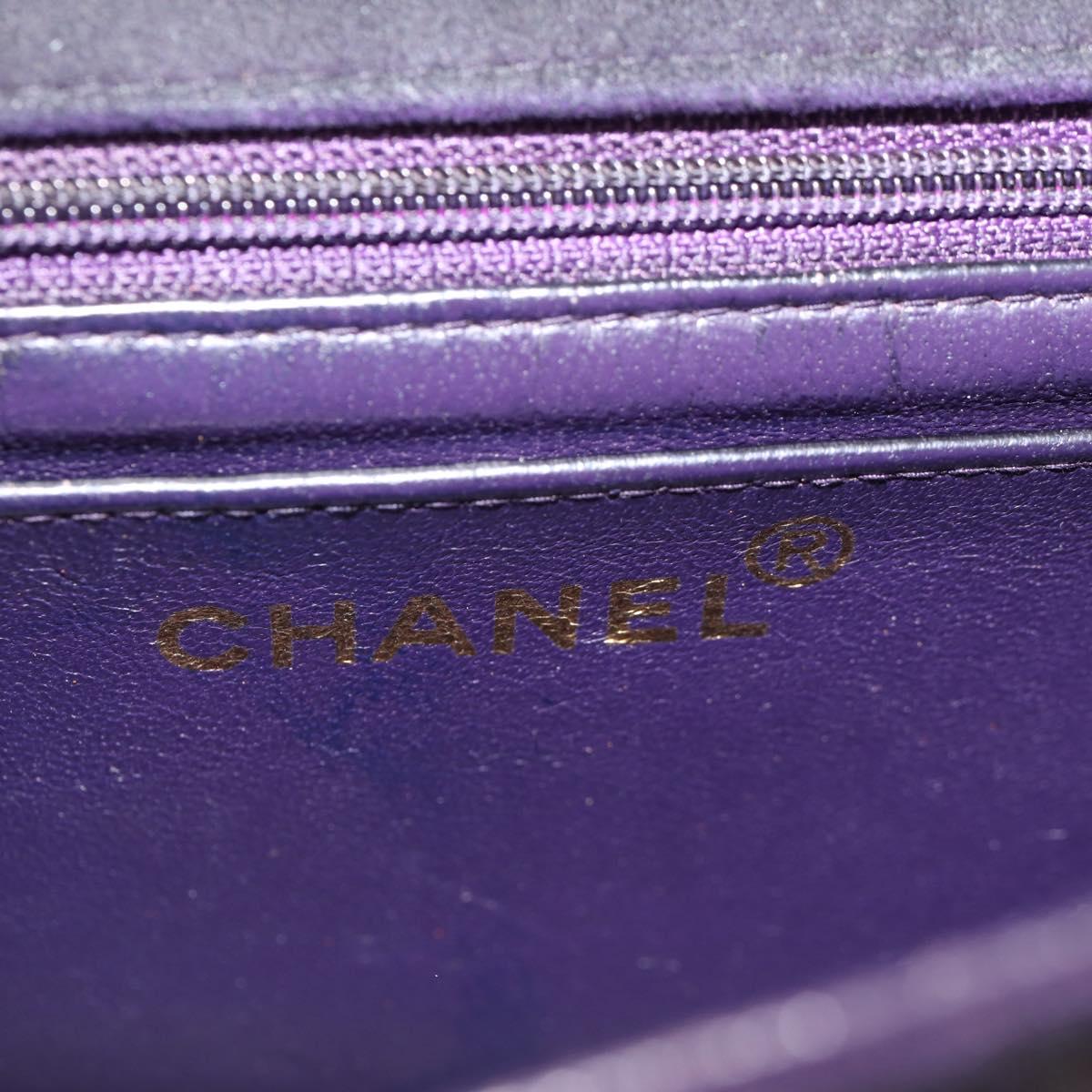 CHANEL Mini Matelasse 17 Single Flap Chain Bag Suede Purple Gold CC Auth 122356