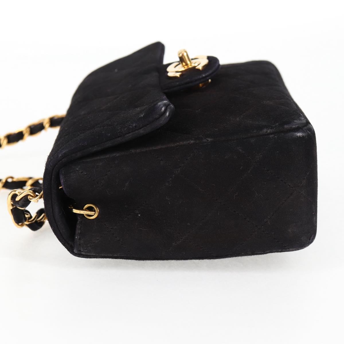 CHANEL Mini Matelasse 17 Single Flap Chain Bag Suede Purple Gold CC Auth 122356