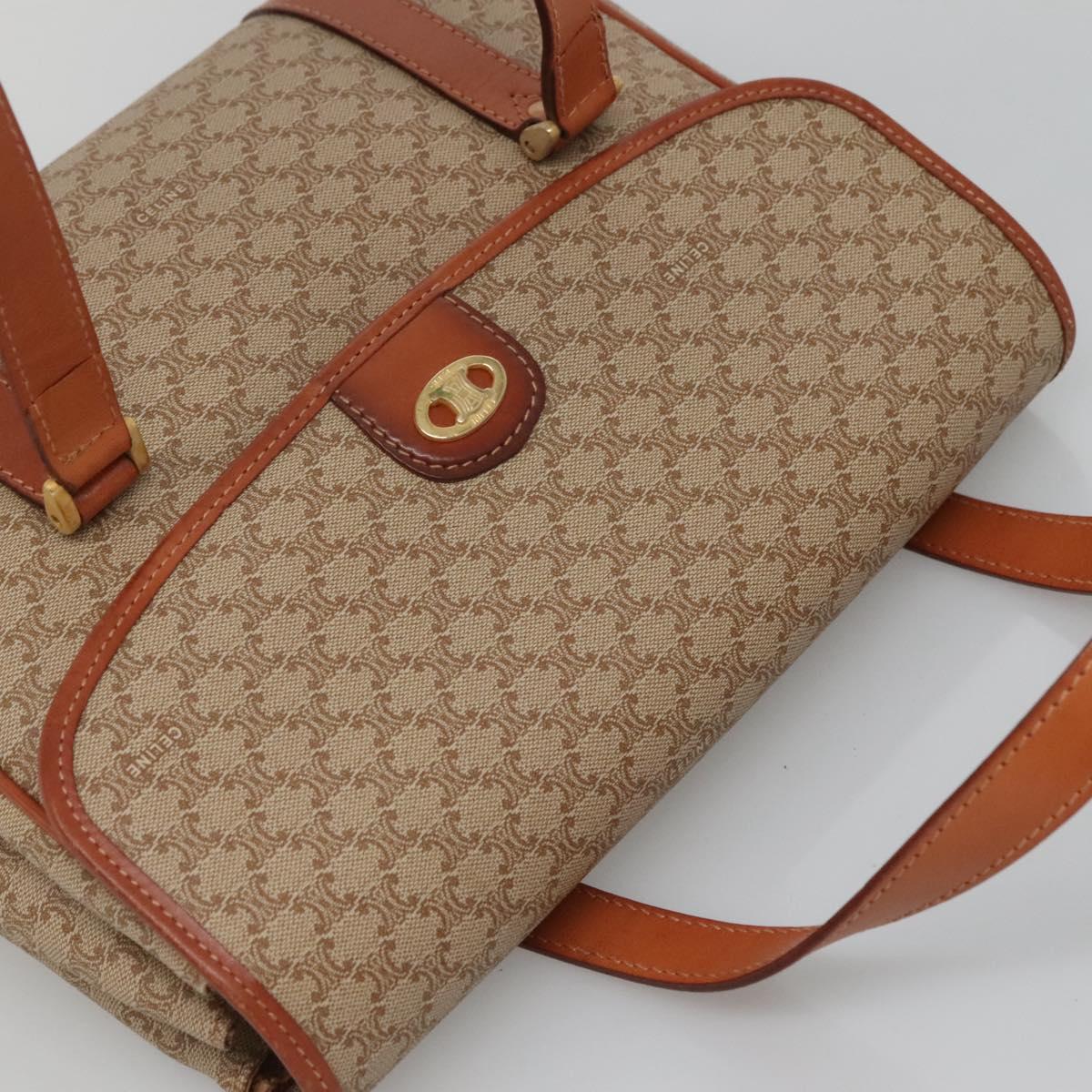 CELINE Macadam Canvas Hand Bag Beige Gold Auth 122360