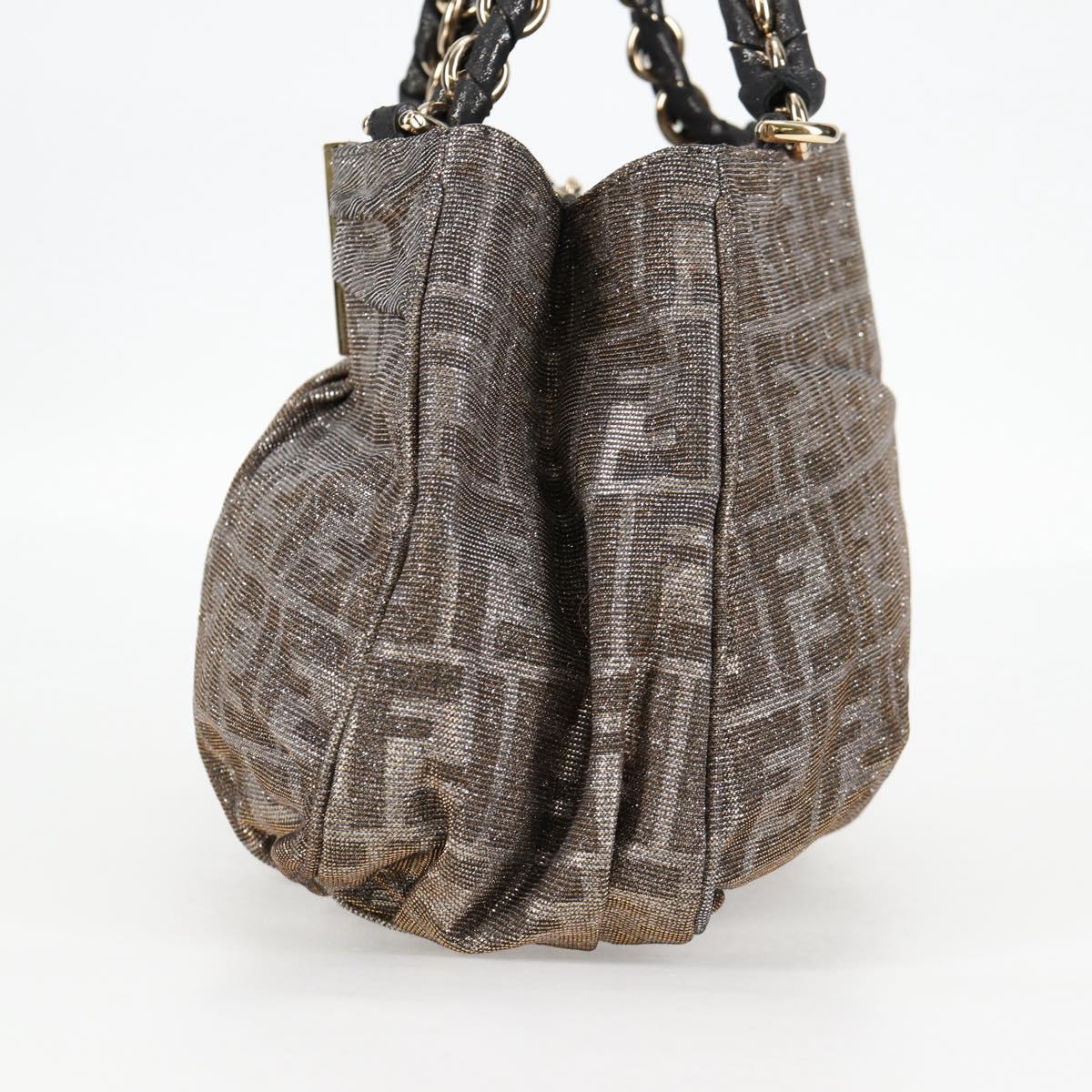 FENDI Zucca Canvas Mia Chain Shoulder Bag Silver Gold Auth 122372AV