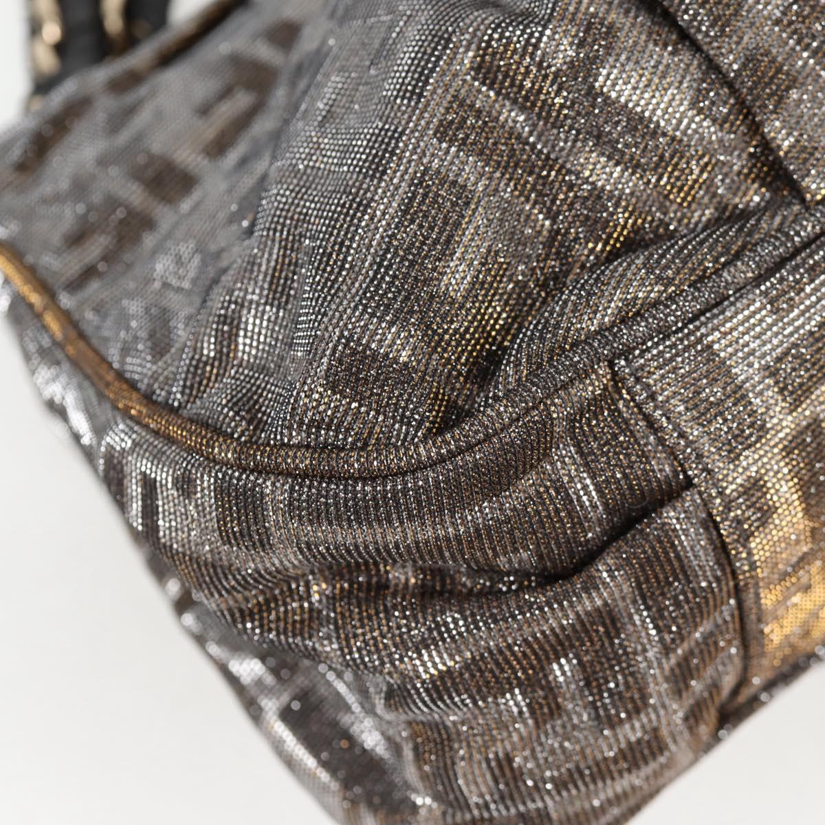 FENDI Zucca Canvas Mia Chain Shoulder Bag Silver Gold Auth 122372AV