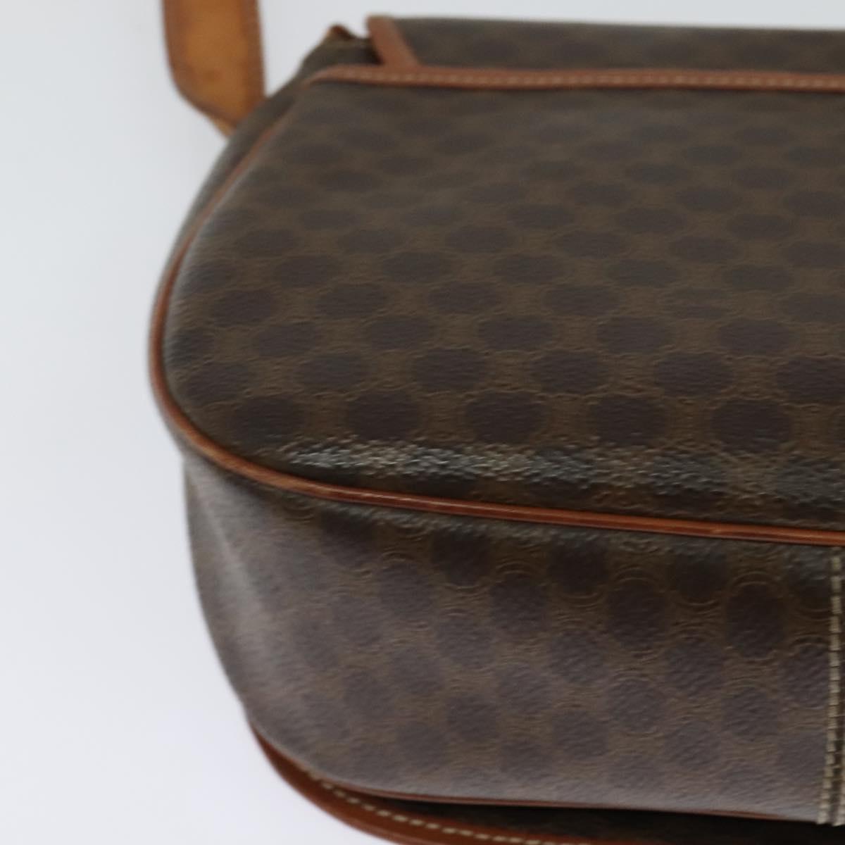 CELINE Macadam Canvas Shoulder Bag PVC Leather Brown Gold Auth 122373