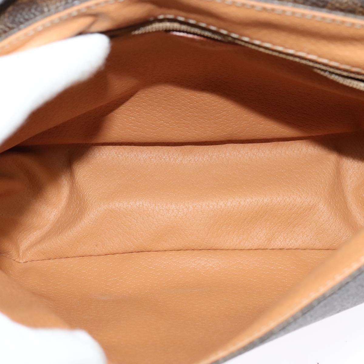 CELINE Macadam Canvas Shoulder Bag PVC Leather Brown Gold Auth 122373