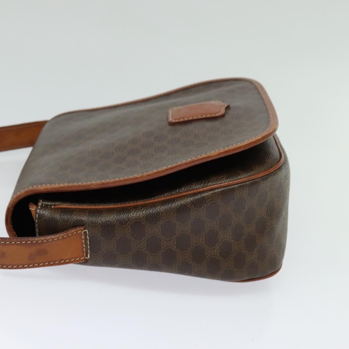 CELINE Macadam Canvas Shoulder Bag PVC Leather Brown Gold Auth 122373