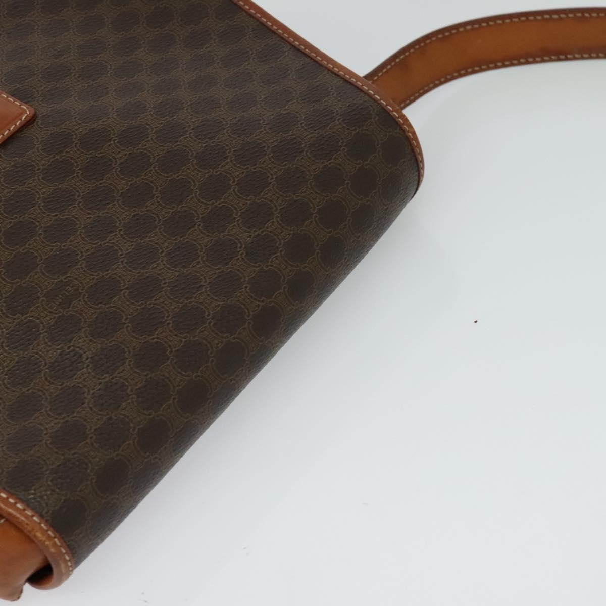 CELINE Macadam Canvas Shoulder Bag PVC Leather Brown Gold Auth 122373