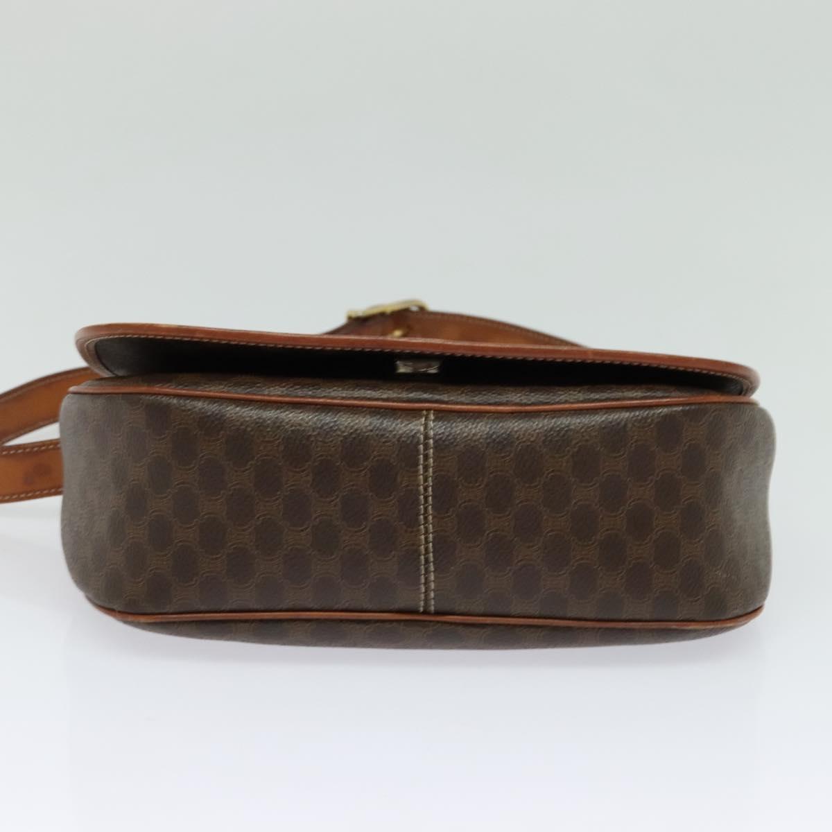 CELINE Macadam Canvas Shoulder Bag PVC Leather Brown Gold Auth 122373