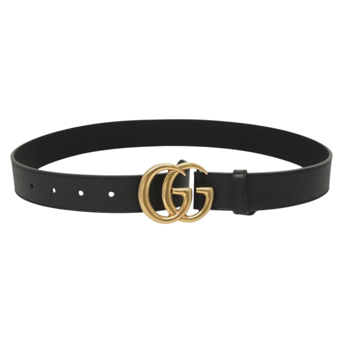 GUCCI GG Marmont Belt Leather 33.5"" Black Gold 414516 Auth 122376