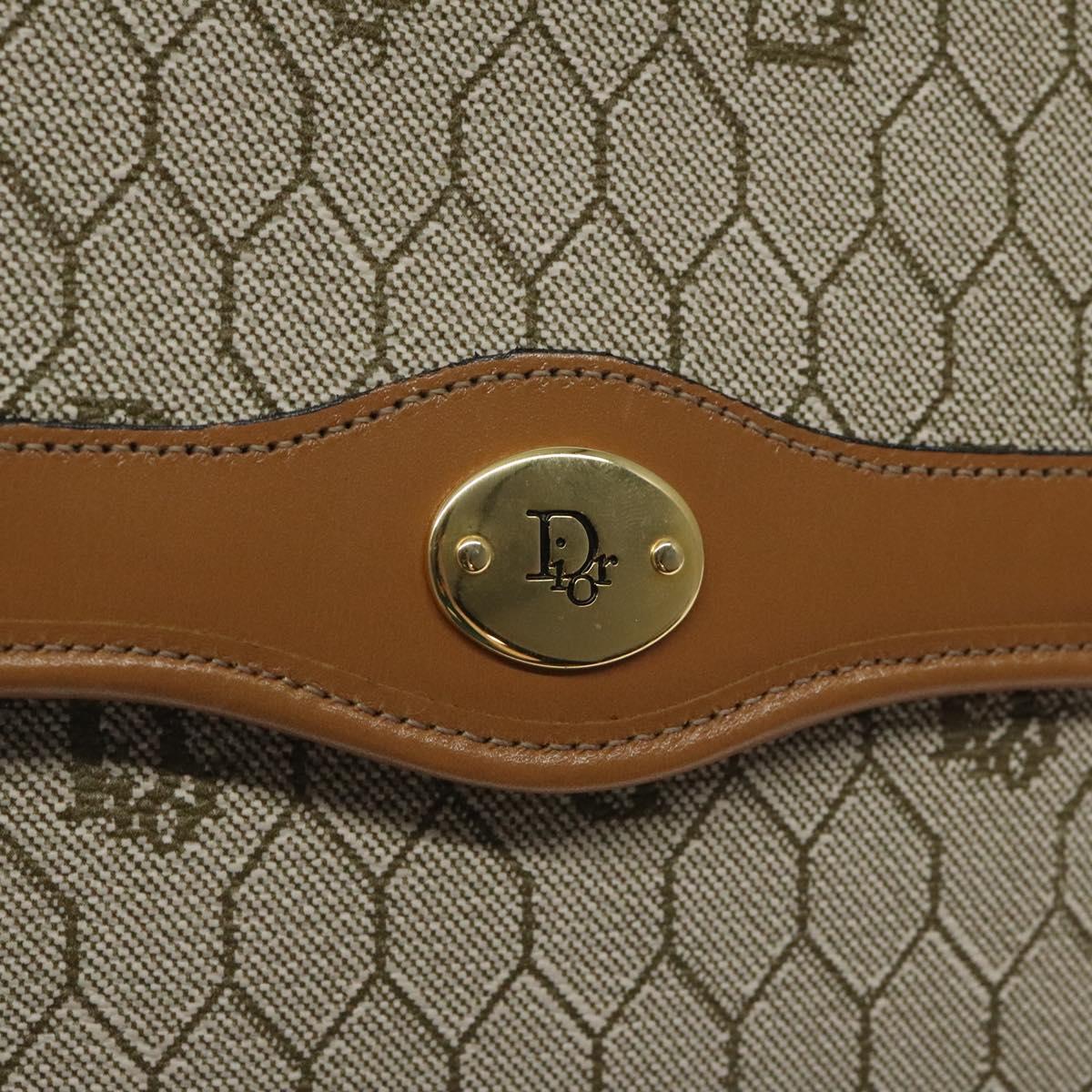 Christian Dior Honeycomb Canvas Chain Bag PVC Leather Beige Gold Auth 122377