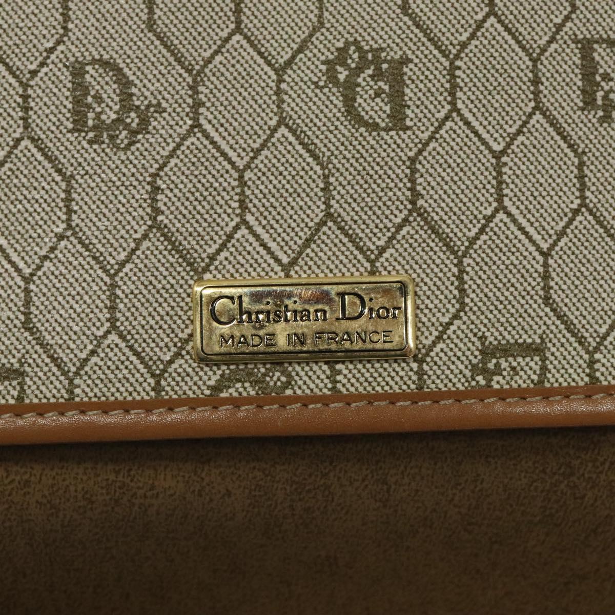 Christian Dior Honeycomb Canvas Chain Bag PVC Leather Beige Gold Auth 122377