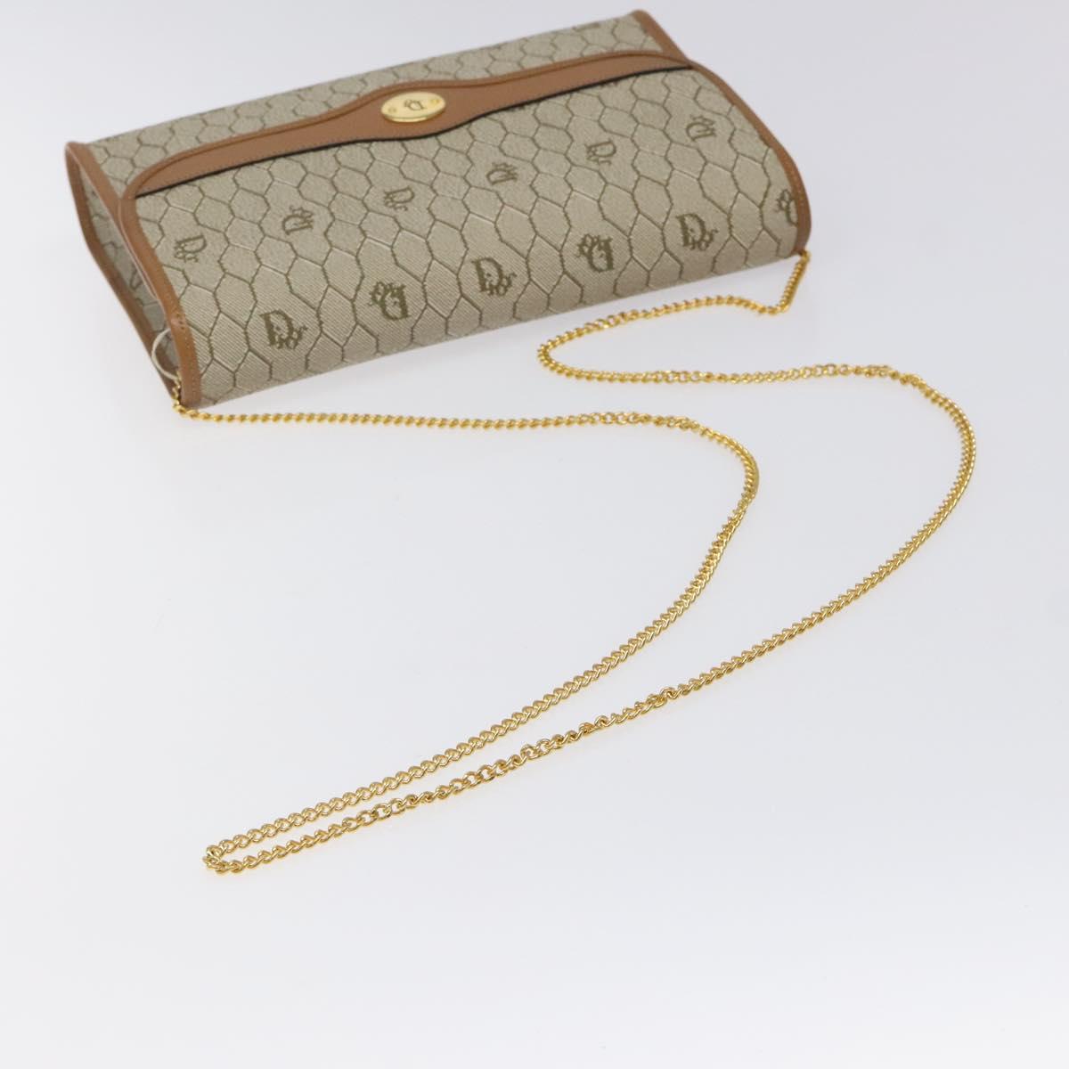 Christian Dior Honeycomb Canvas Chain Bag PVC Leather Beige Gold Auth 122377