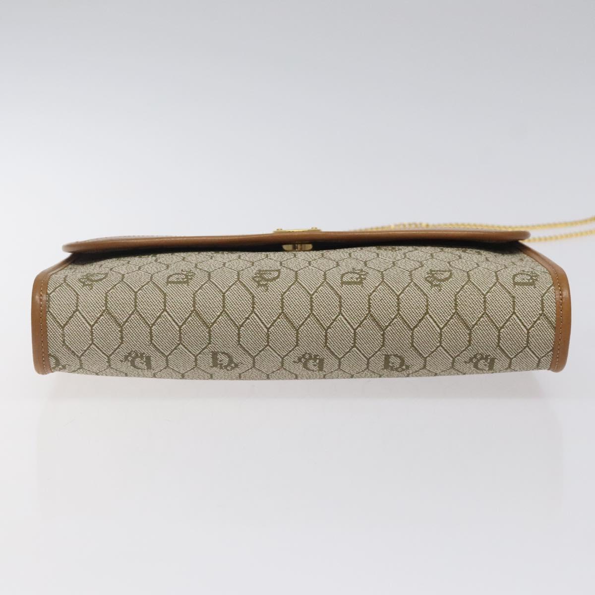 Christian Dior Honeycomb Canvas Chain Bag PVC Leather Beige Gold Auth 122377