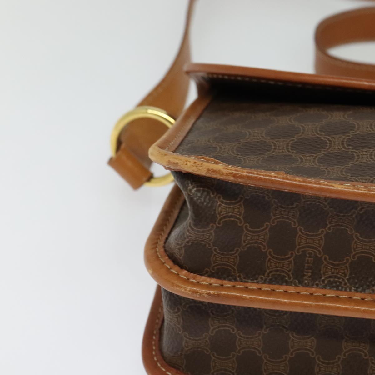 CELINE Macadam Canvas Shoulder Bag PVC Leather Brown Gold Auth 122382