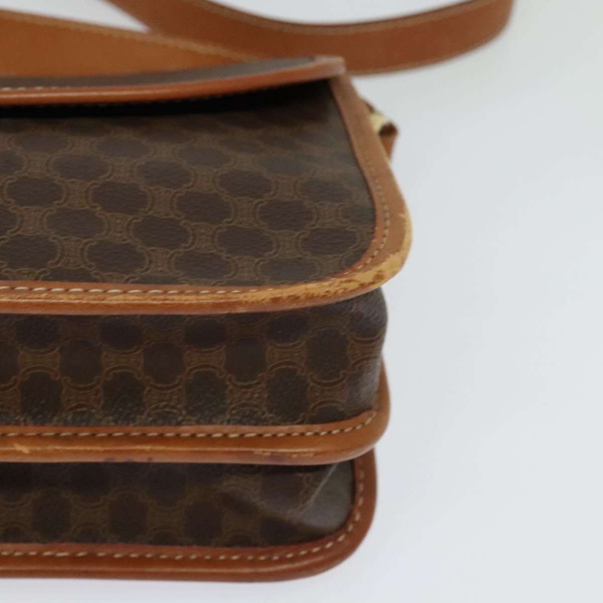 CELINE Macadam Canvas Shoulder Bag PVC Leather Brown Gold Auth 122382