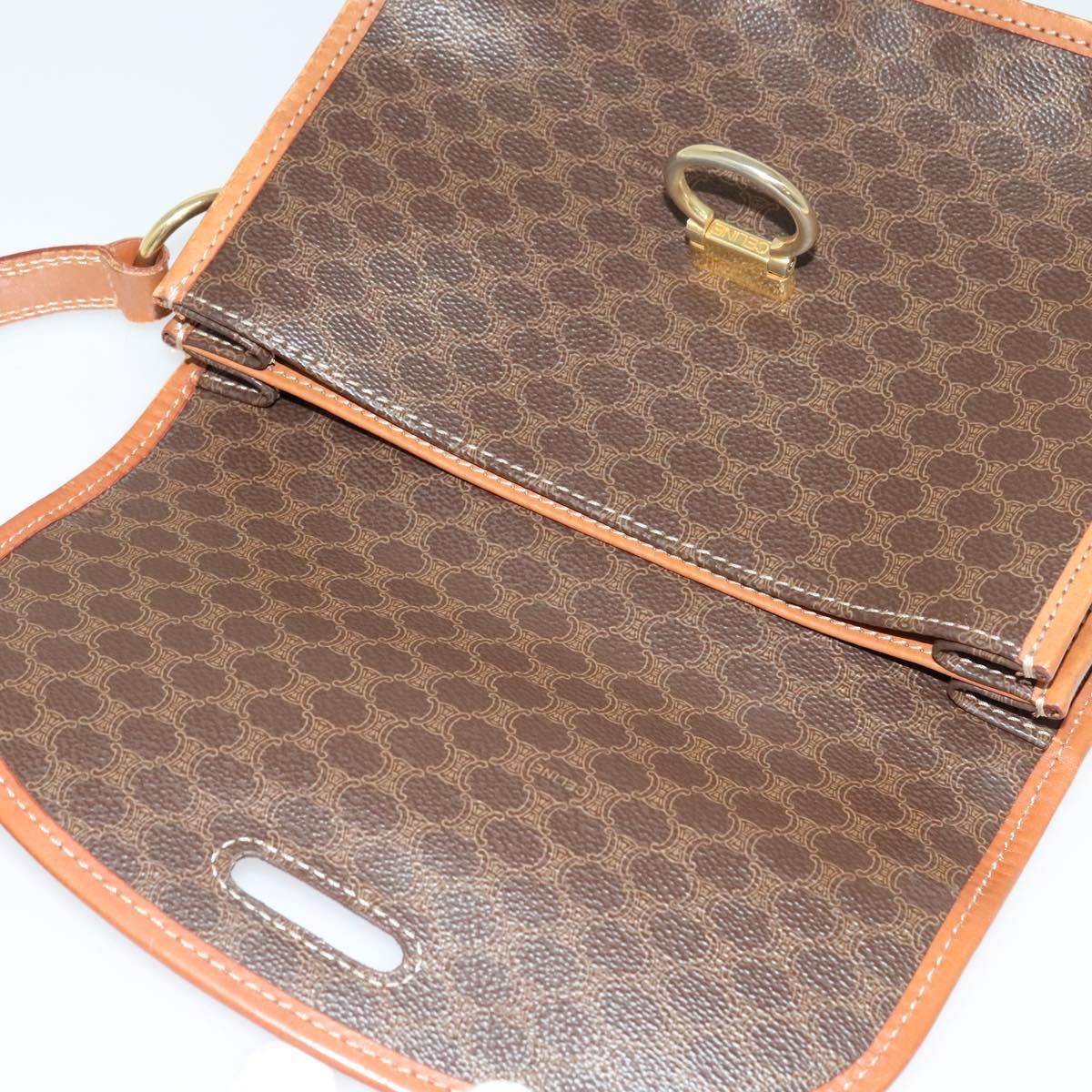 CELINE Macadam Canvas Shoulder Bag PVC Leather Brown Gold Auth 122382