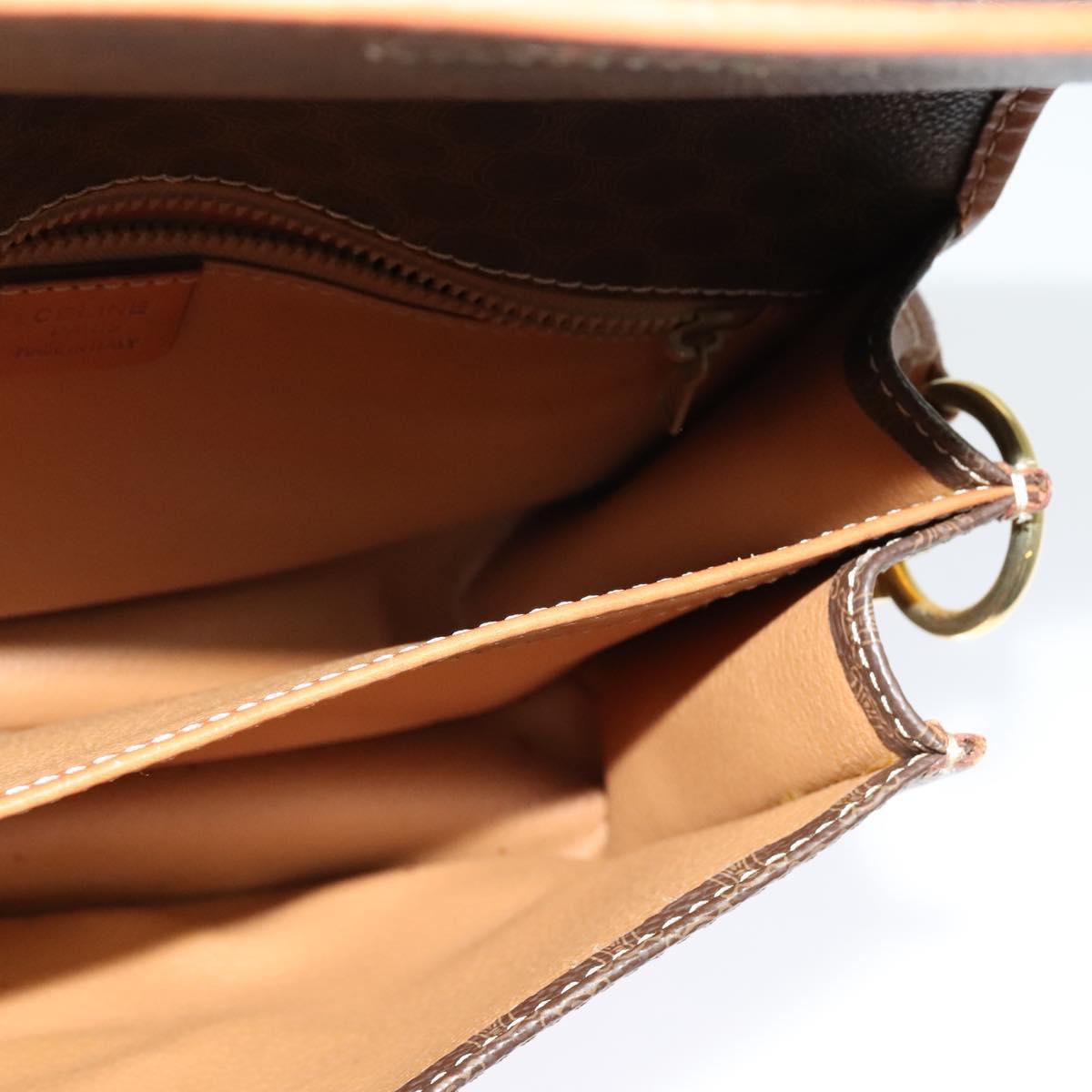 CELINE Macadam Canvas Shoulder Bag PVC Leather Brown Gold Auth 122382