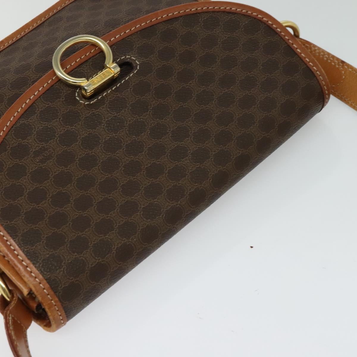 CELINE Macadam Canvas Shoulder Bag PVC Leather Brown Gold Auth 122382