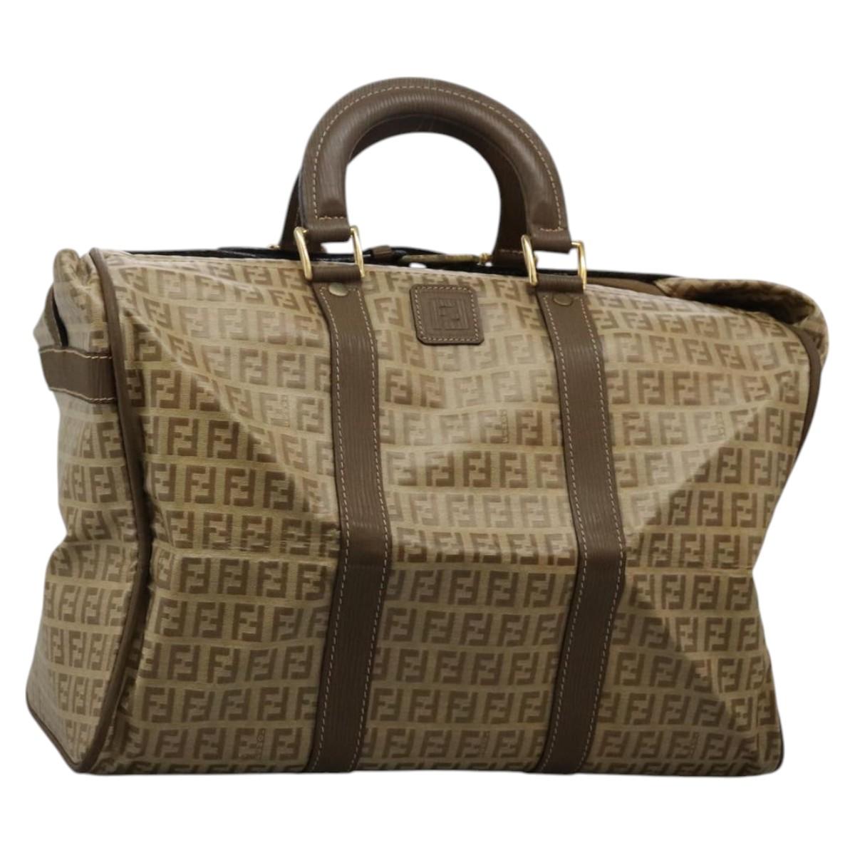 FENDI Zucchino Canvas Boston Bag Vintage Gold Beige Auth 122399