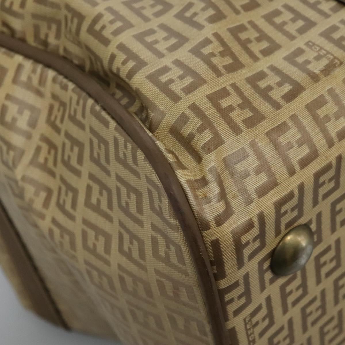 FENDI Zucchino Canvas Boston Bag Vintage Gold Beige Auth 122399