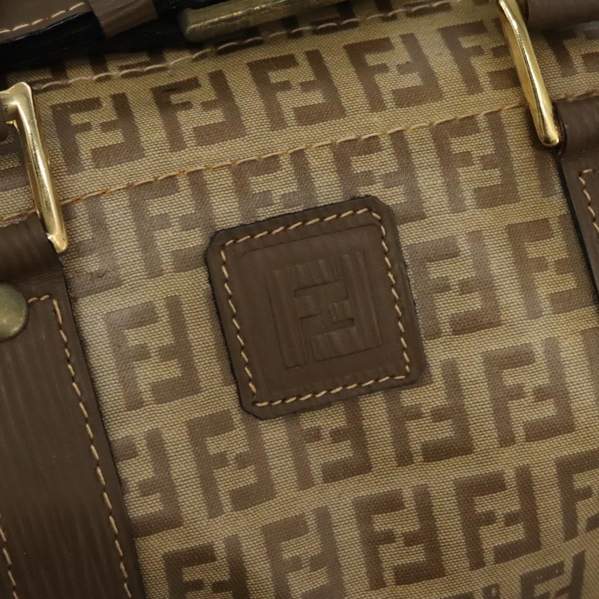FENDI Zucchino Canvas Boston Bag Vintage Gold Beige Auth 122399