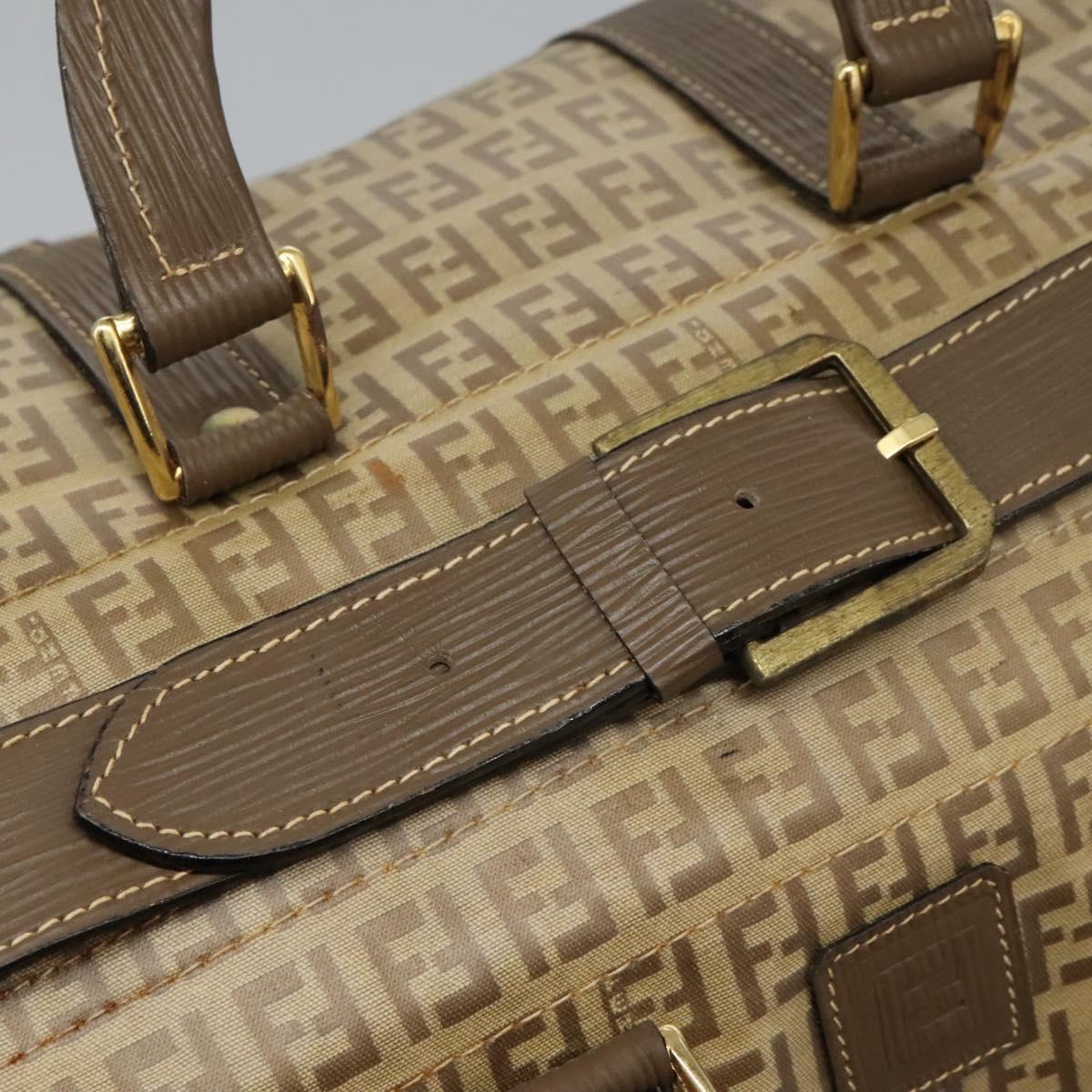FENDI Zucchino Canvas Boston Bag Vintage Gold Beige Auth 122399