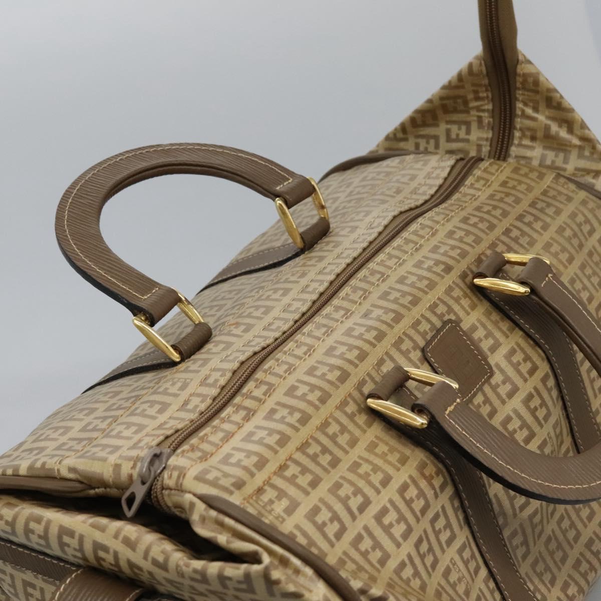 FENDI Zucchino Canvas Boston Bag Vintage Gold Beige Auth 122399