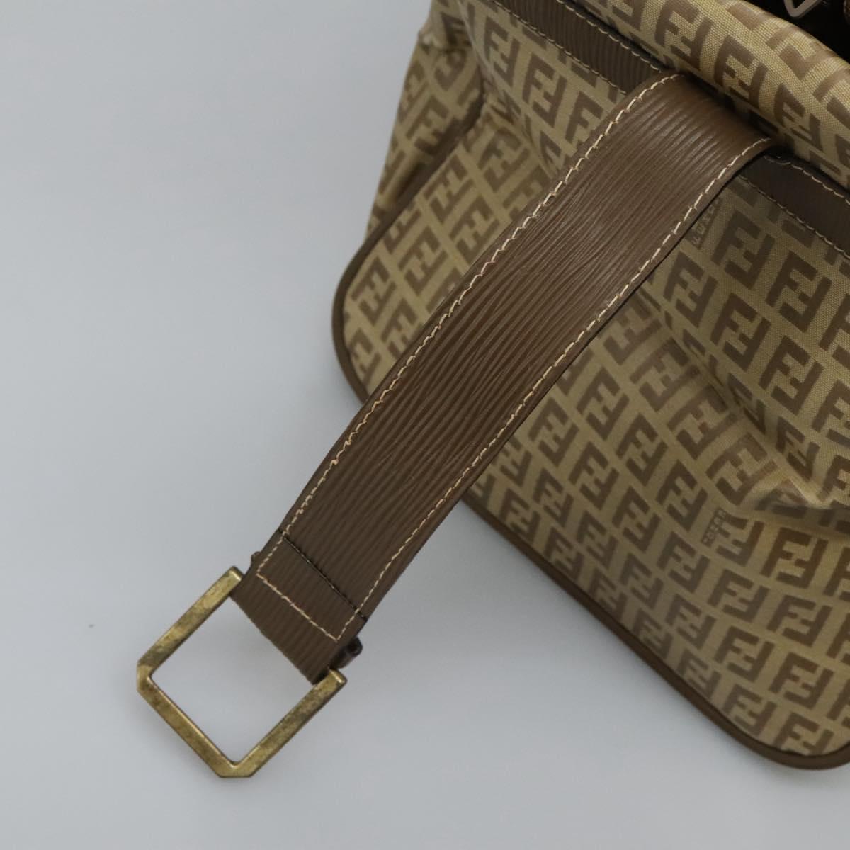 FENDI Zucchino Canvas Boston Bag Vintage Gold Beige Auth 122399