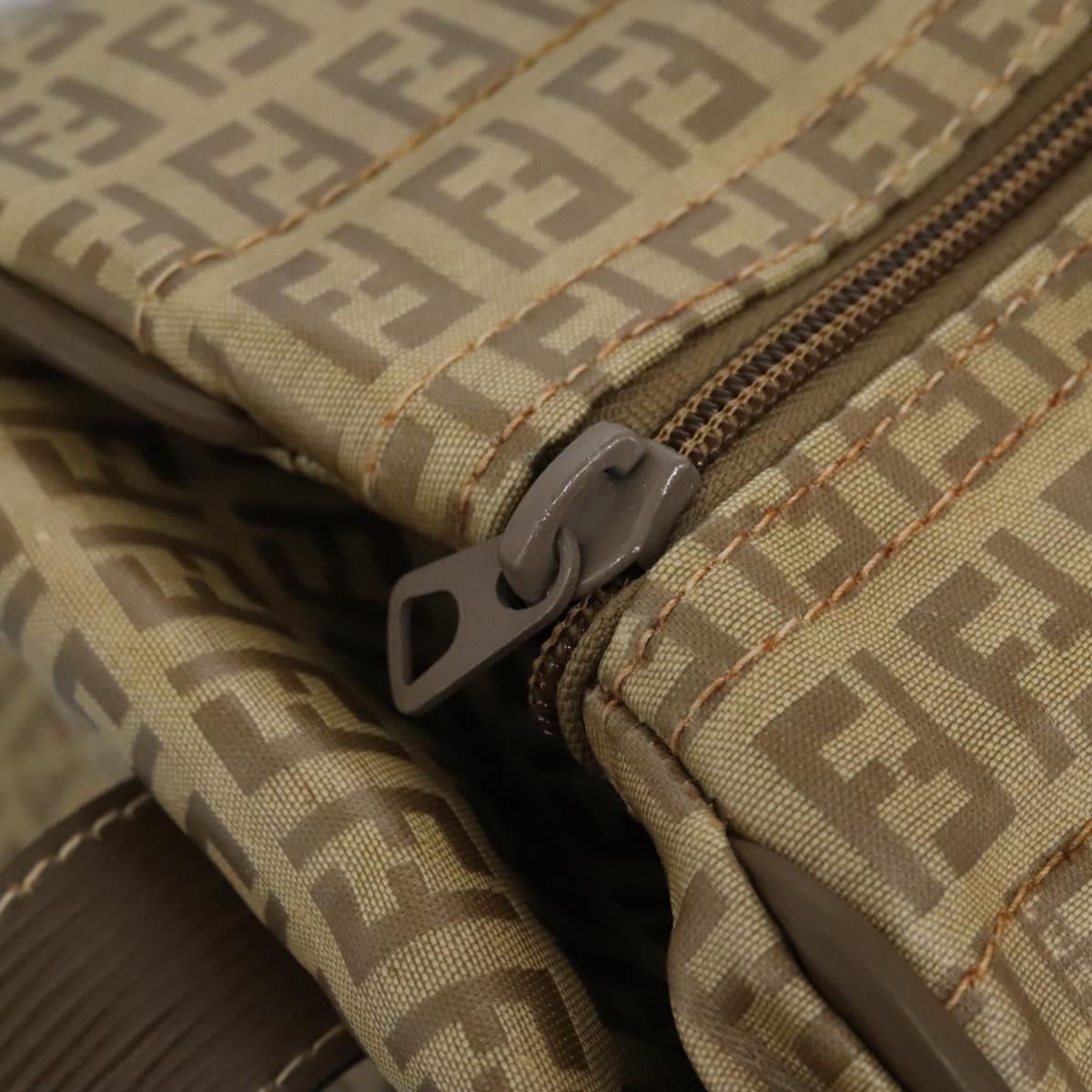 FENDI Zucchino Canvas Boston Bag Vintage Gold Beige Auth 122399