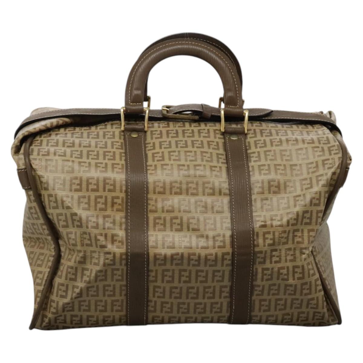 FENDI Zucchino Canvas Boston Bag Vintage Gold Beige Auth 122399