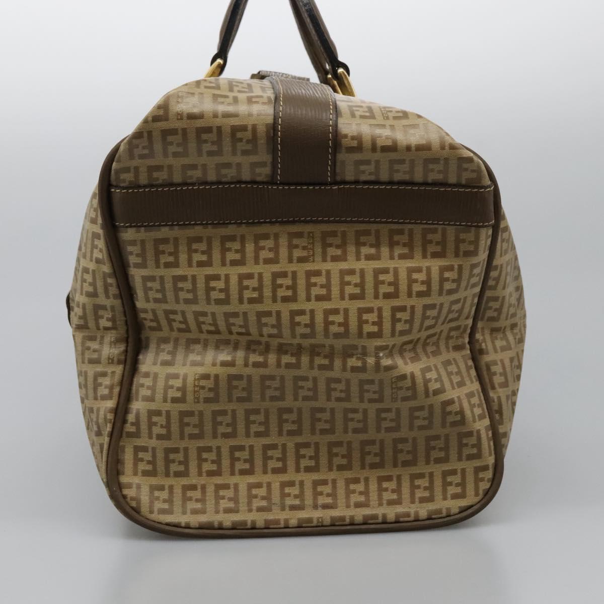 FENDI Zucchino Canvas Boston Bag Vintage Gold Beige Auth 122399