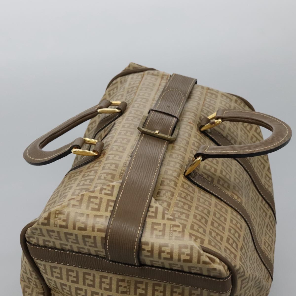 FENDI Zucchino Canvas Boston Bag Vintage Gold Beige Auth 122399