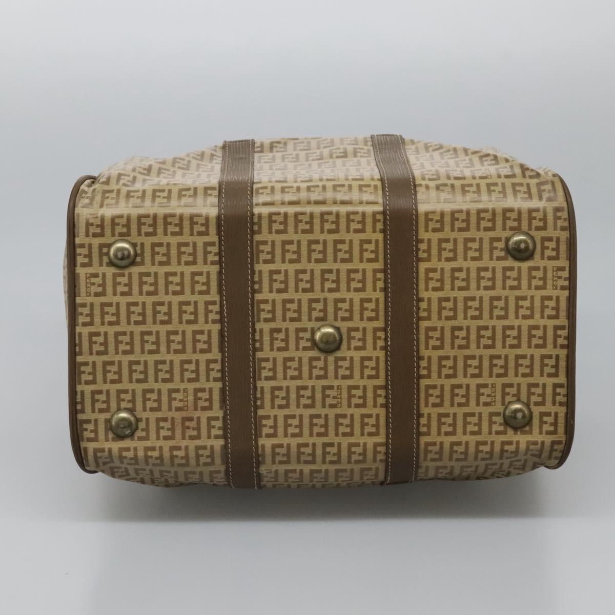FENDI Zucchino Canvas Boston Bag Vintage Gold Beige Auth 122399