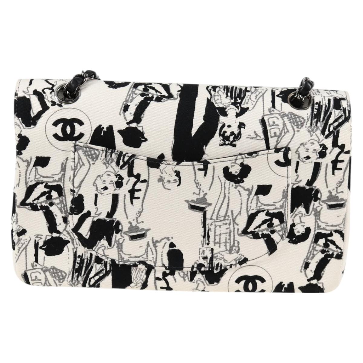CHANEL Chain Shoulder Bag Canvas White Silver CC Auth 122423SM