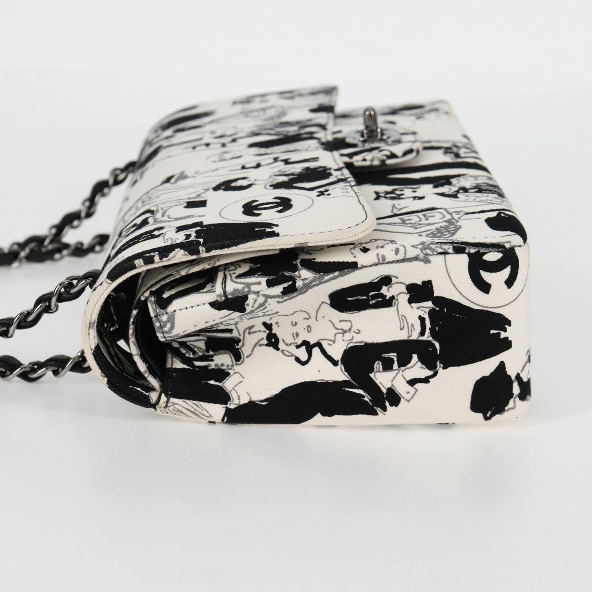 CHANEL Chain Shoulder Bag Canvas White Silver CC Auth 122423SM