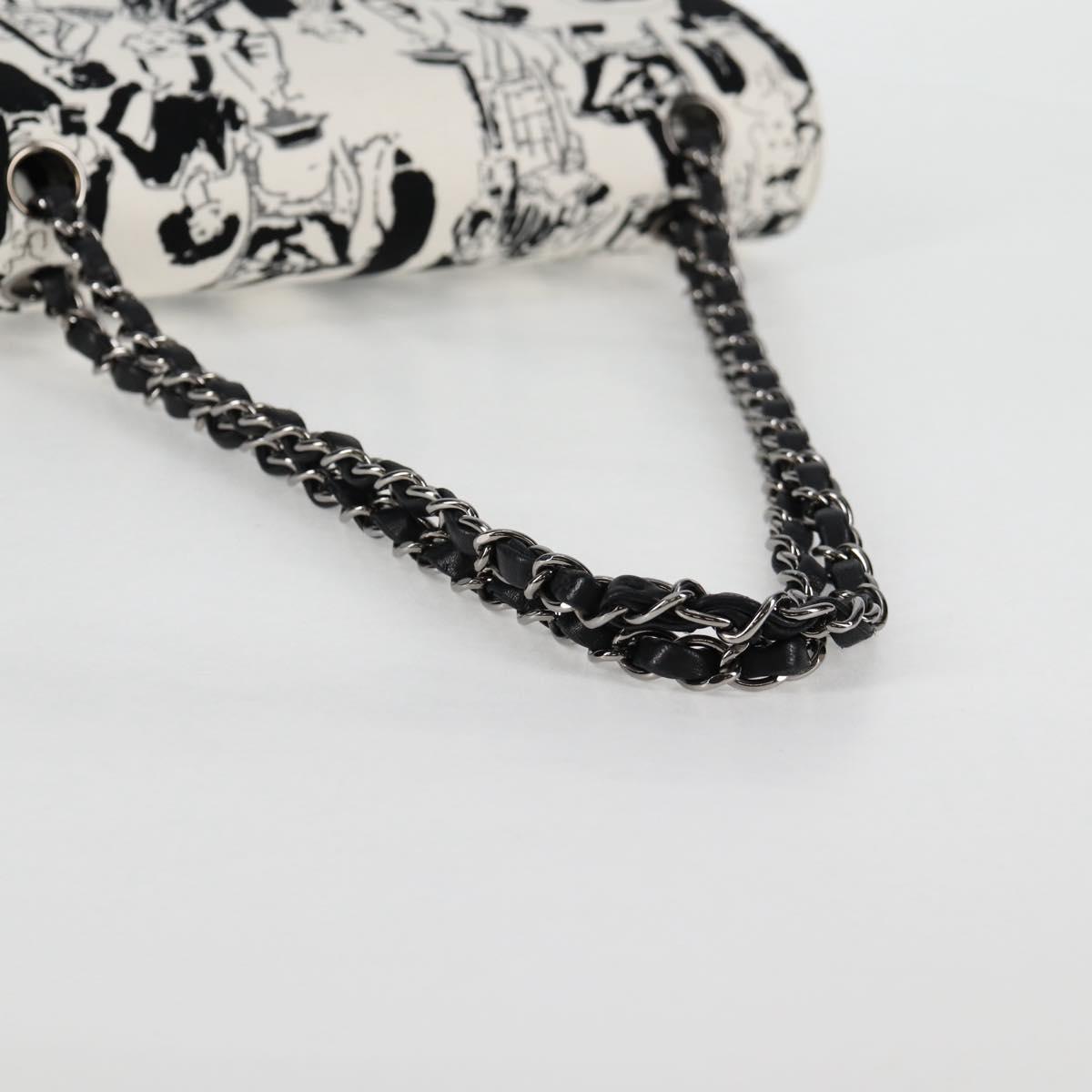 CHANEL Chain Shoulder Bag Canvas White Silver CC Auth 122423SM