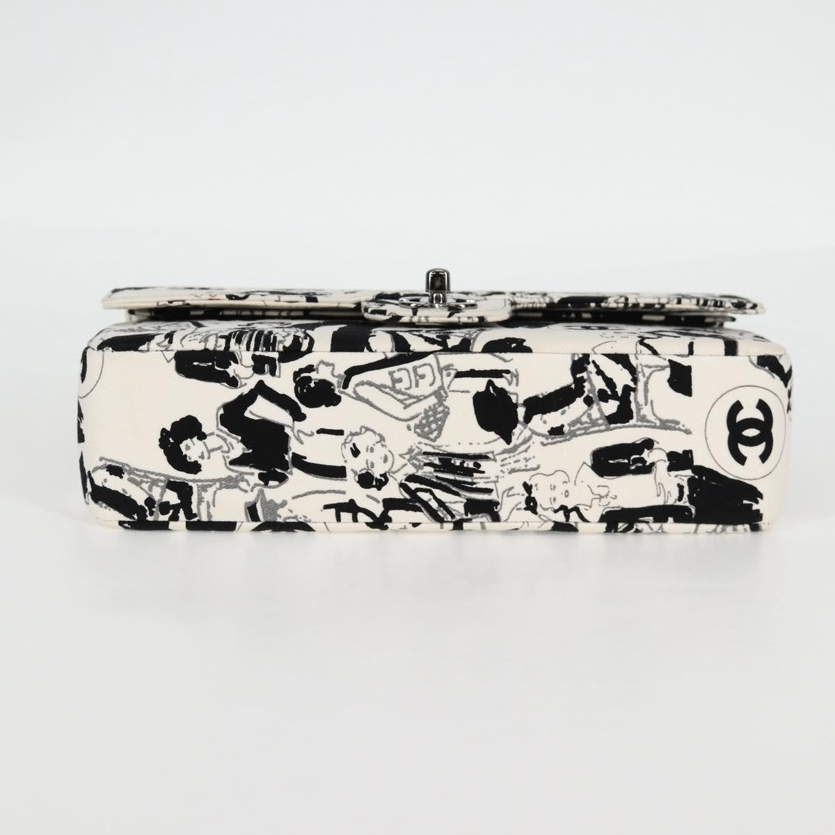 CHANEL Chain Shoulder Bag Canvas White Silver CC Auth 122423SM