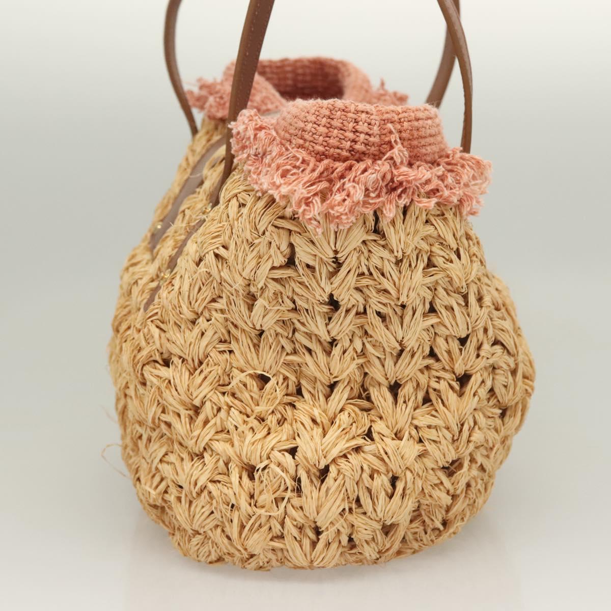 CHANEL Shoulder Bag Raffia Beige Gold CC Auth 122425V