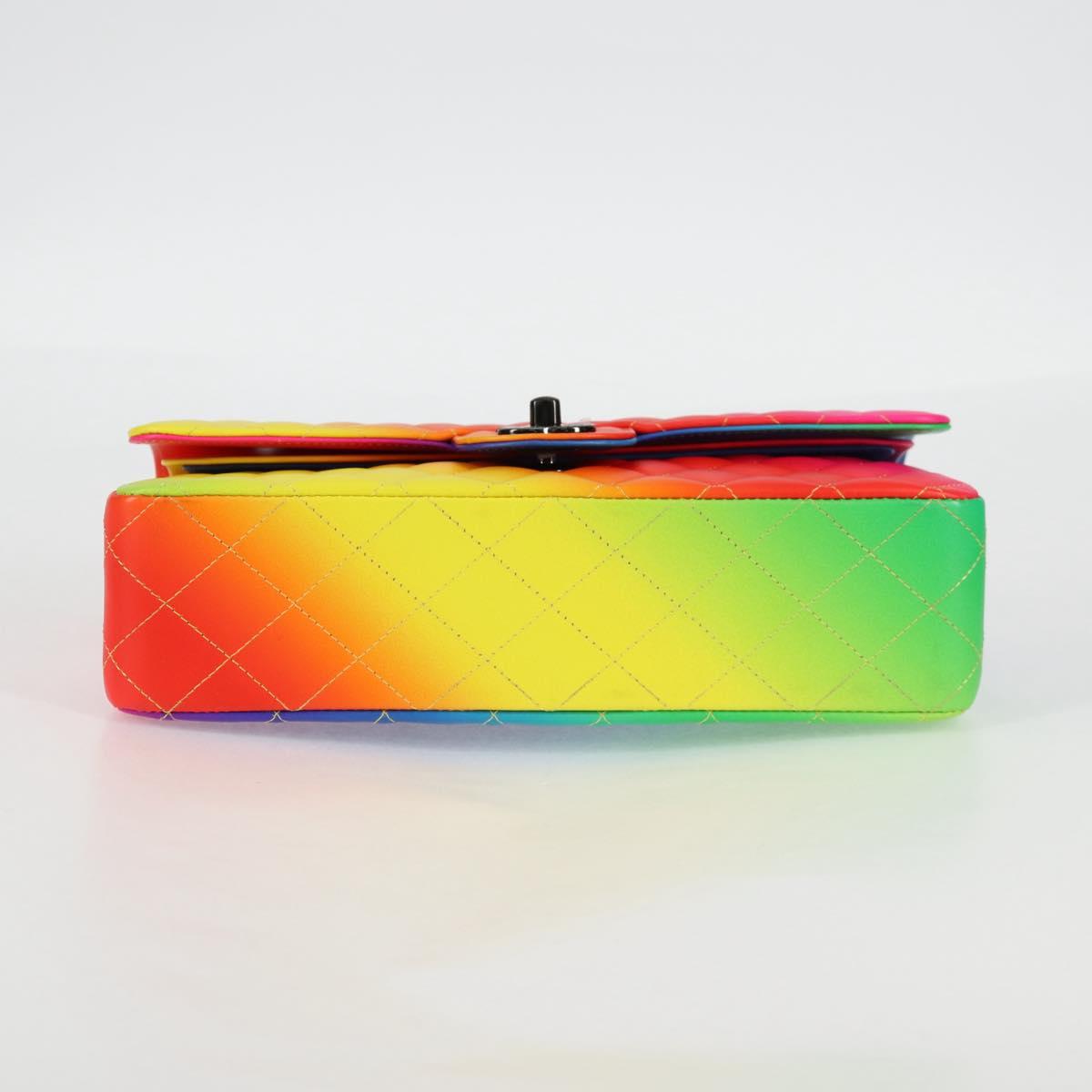 CHANEL Matelasse Chain Shoulder Bag Lamb Skin Rainbow CC Auth 122426SM