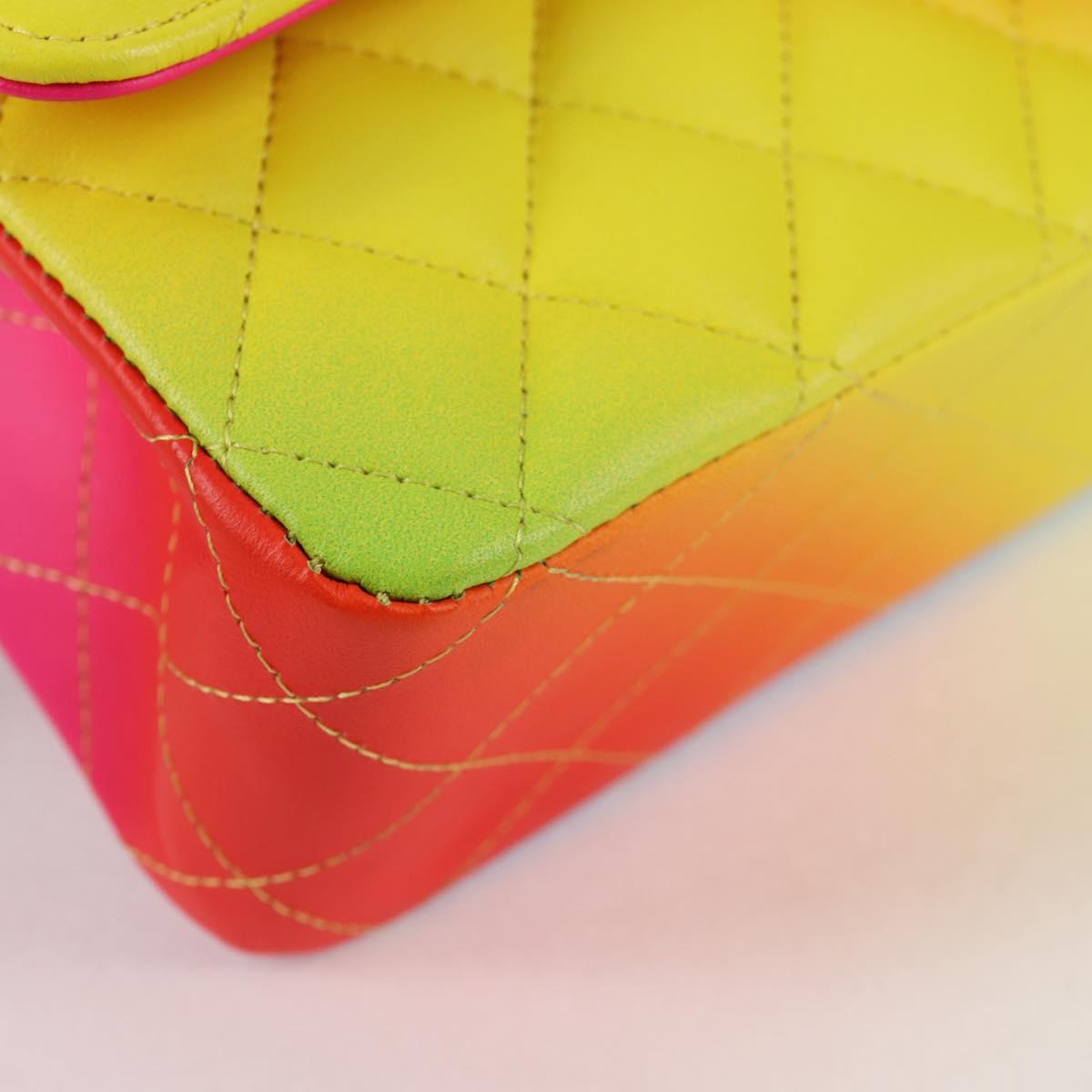 CHANEL Matelasse Chain Shoulder Bag Lamb Skin Rainbow CC Auth 122426SM