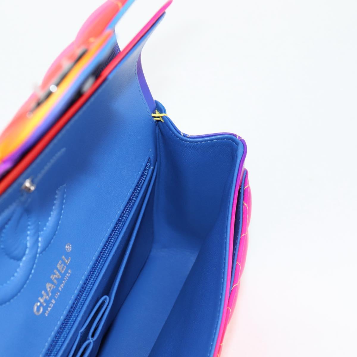 CHANEL Matelasse Chain Shoulder Bag Lamb Skin Rainbow CC Auth 122426SM