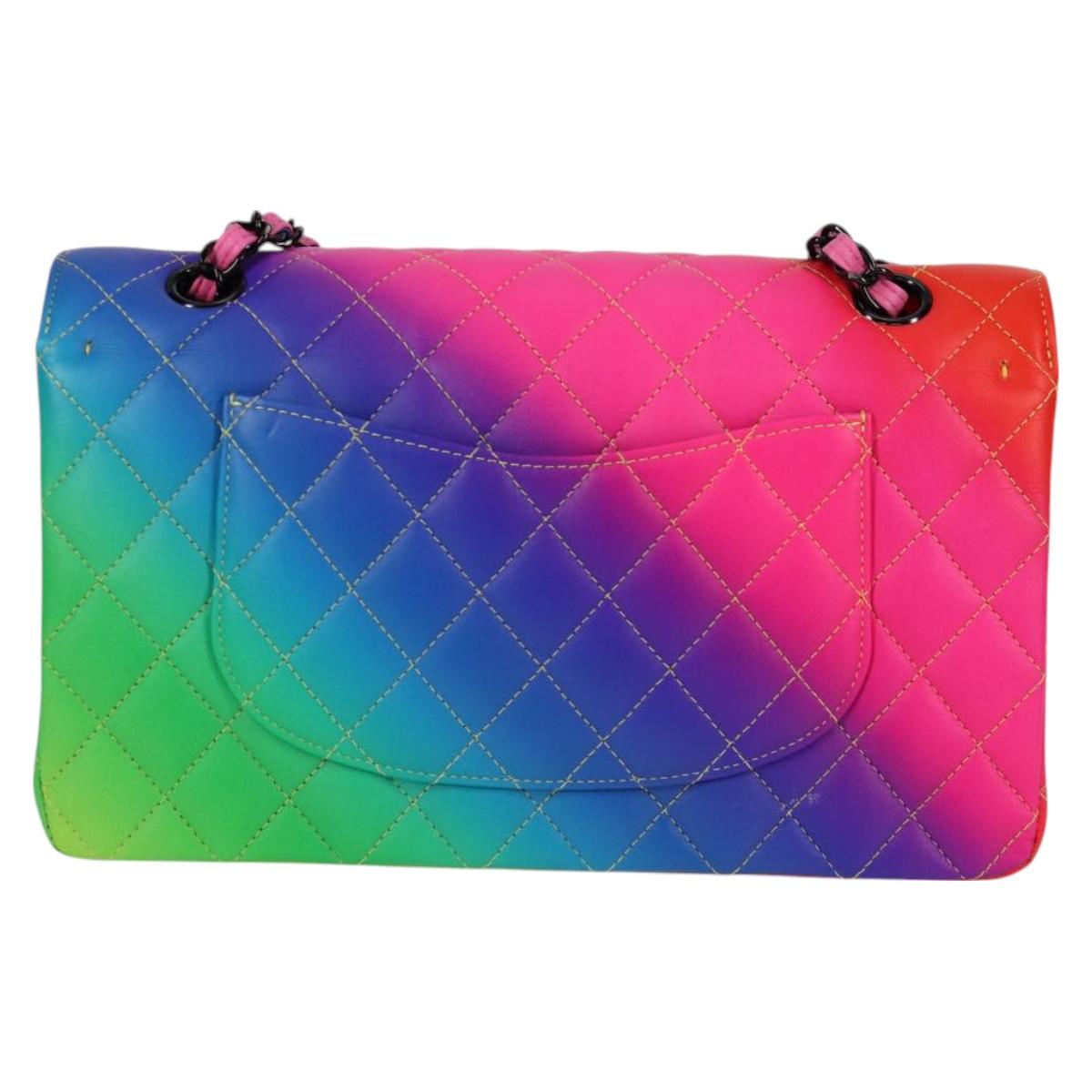 CHANEL Matelasse Chain Shoulder Bag Lamb Skin Rainbow CC Auth 122426SM