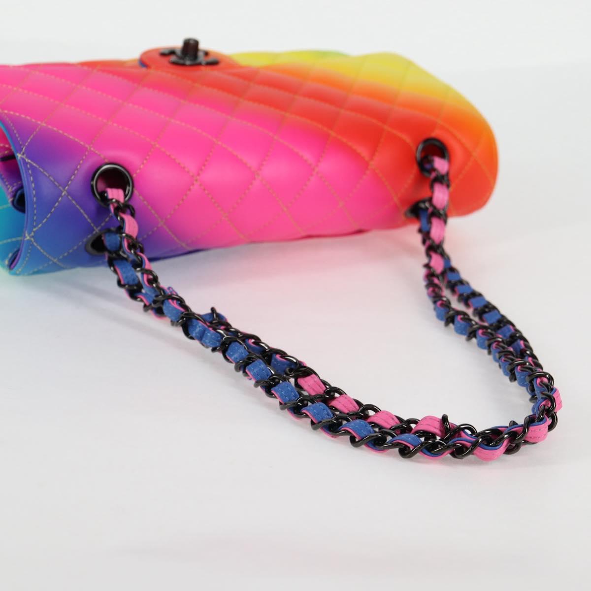 CHANEL Matelasse Chain Shoulder Bag Lamb Skin Rainbow CC Auth 122426SM