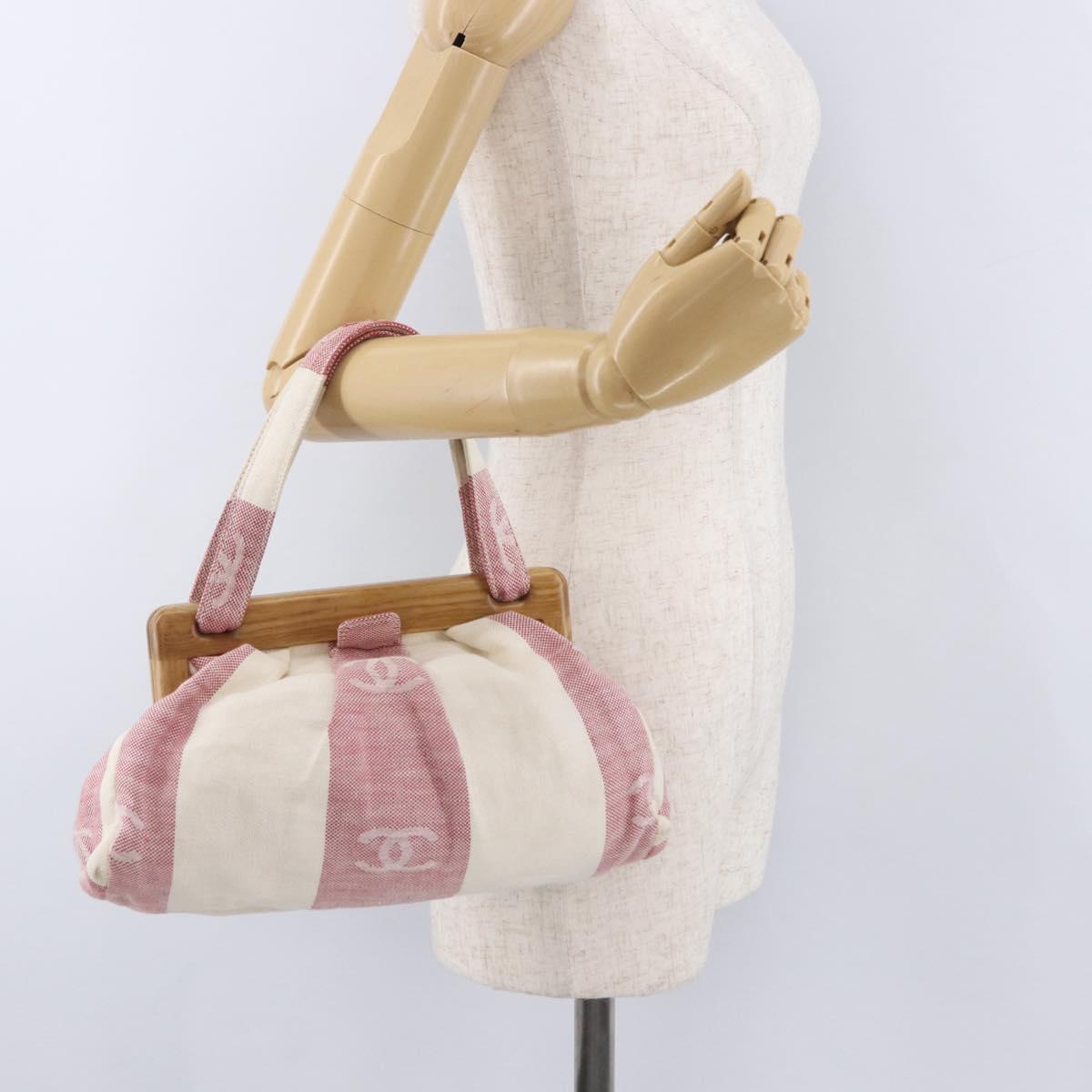 CHANEL Hand Bag Canvas Beige Gold CC Auth 122428V