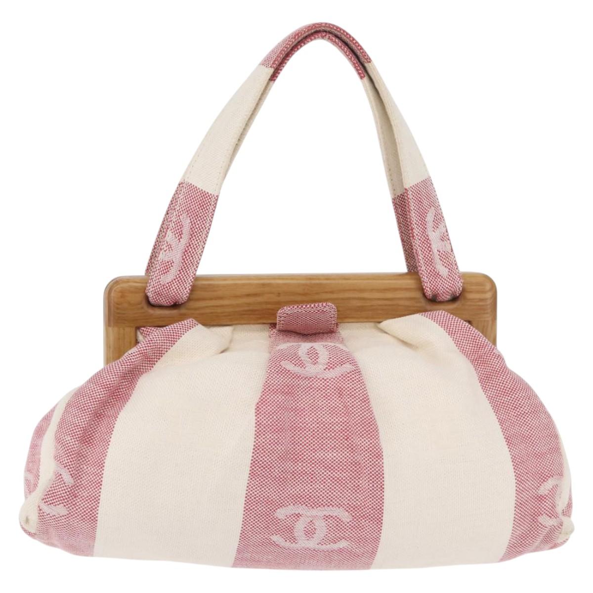CHANEL Hand Bag Canvas Beige Gold CC Auth 122428V