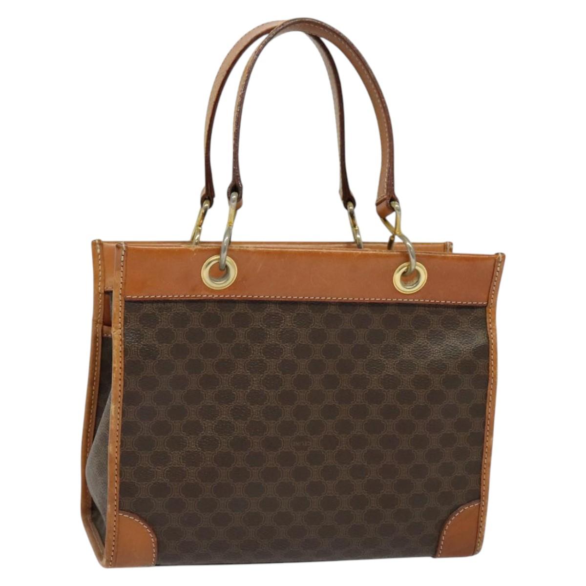 CELINE Macadam Canvas Hand Bag PVC Leather Brown Gold Auth 122440